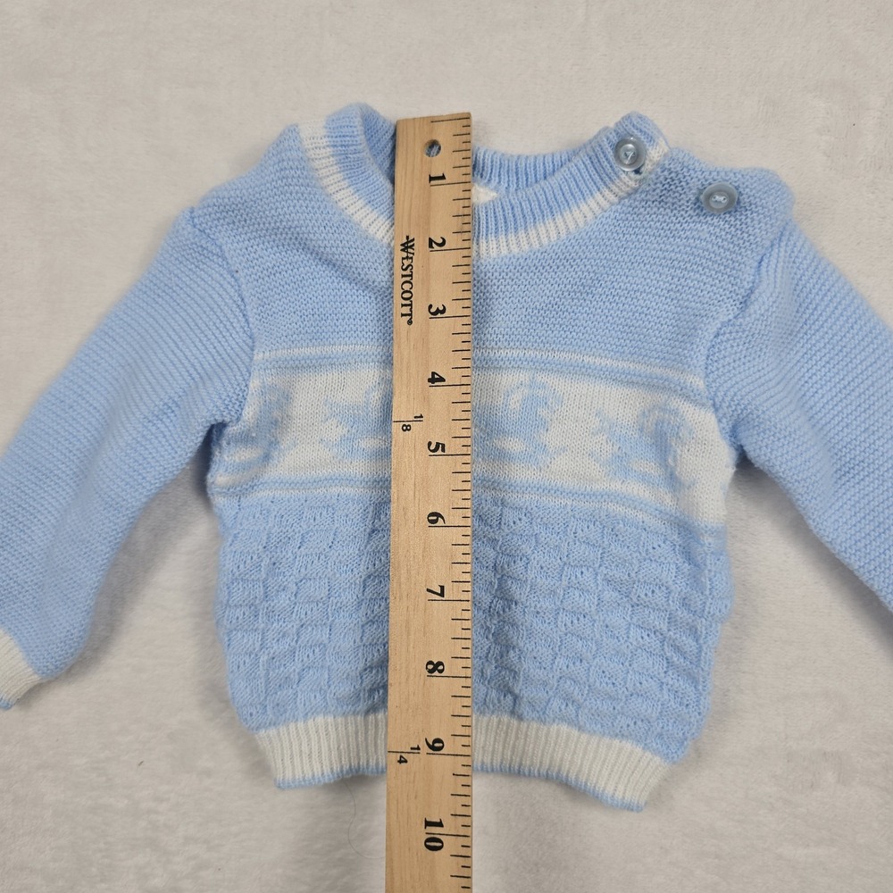 Vintage Snuggle Alert Blue w/ White Baby Sweater Size‎ 6-9 Months - Picture 3 of 7